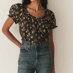 DOEN Frederica Floral Cotton-Blend Top in Noir Winding Blossoms | Medium